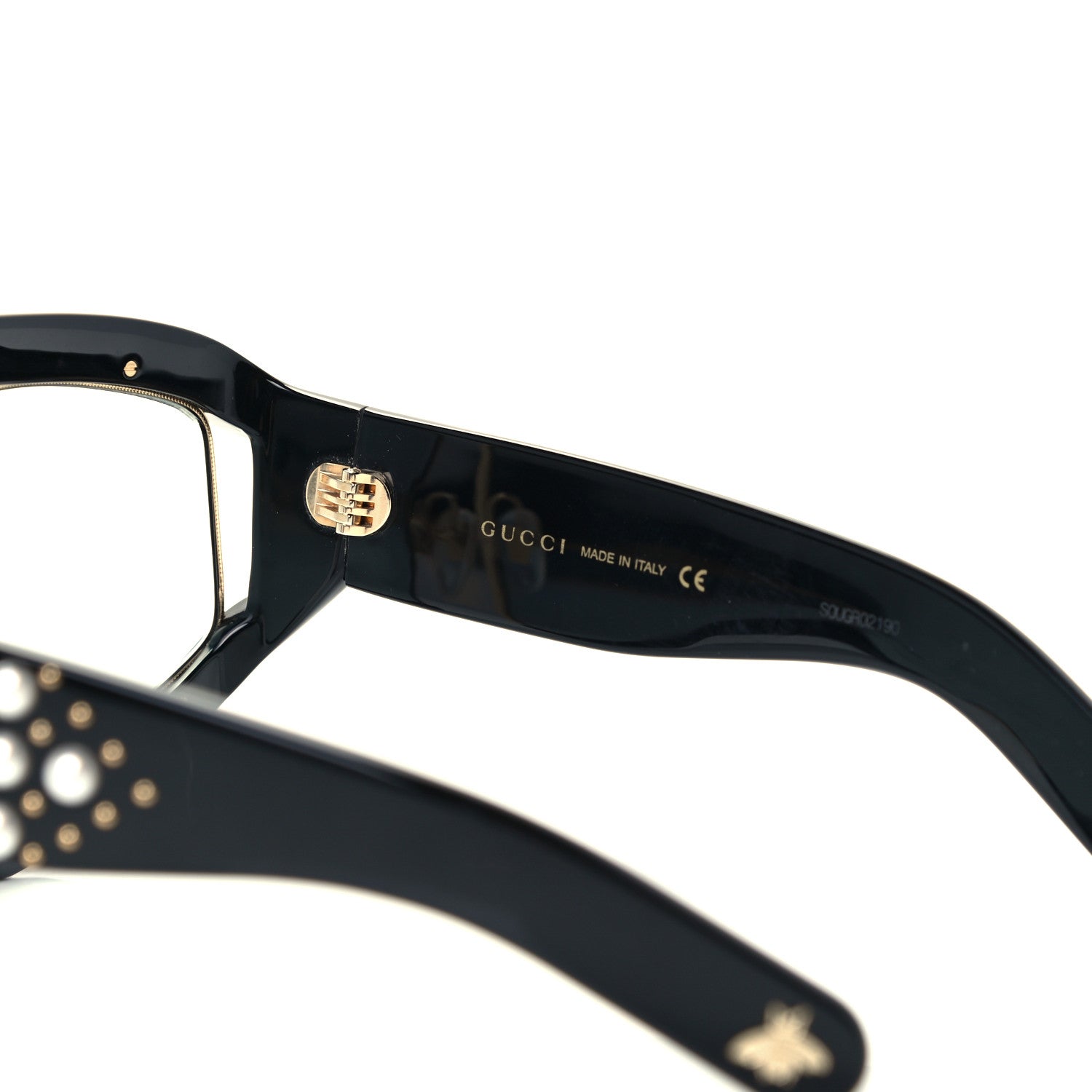 Gucci Acetate Pearl Rectangular Frame Sunglasses GG0234S Black 6 of 9