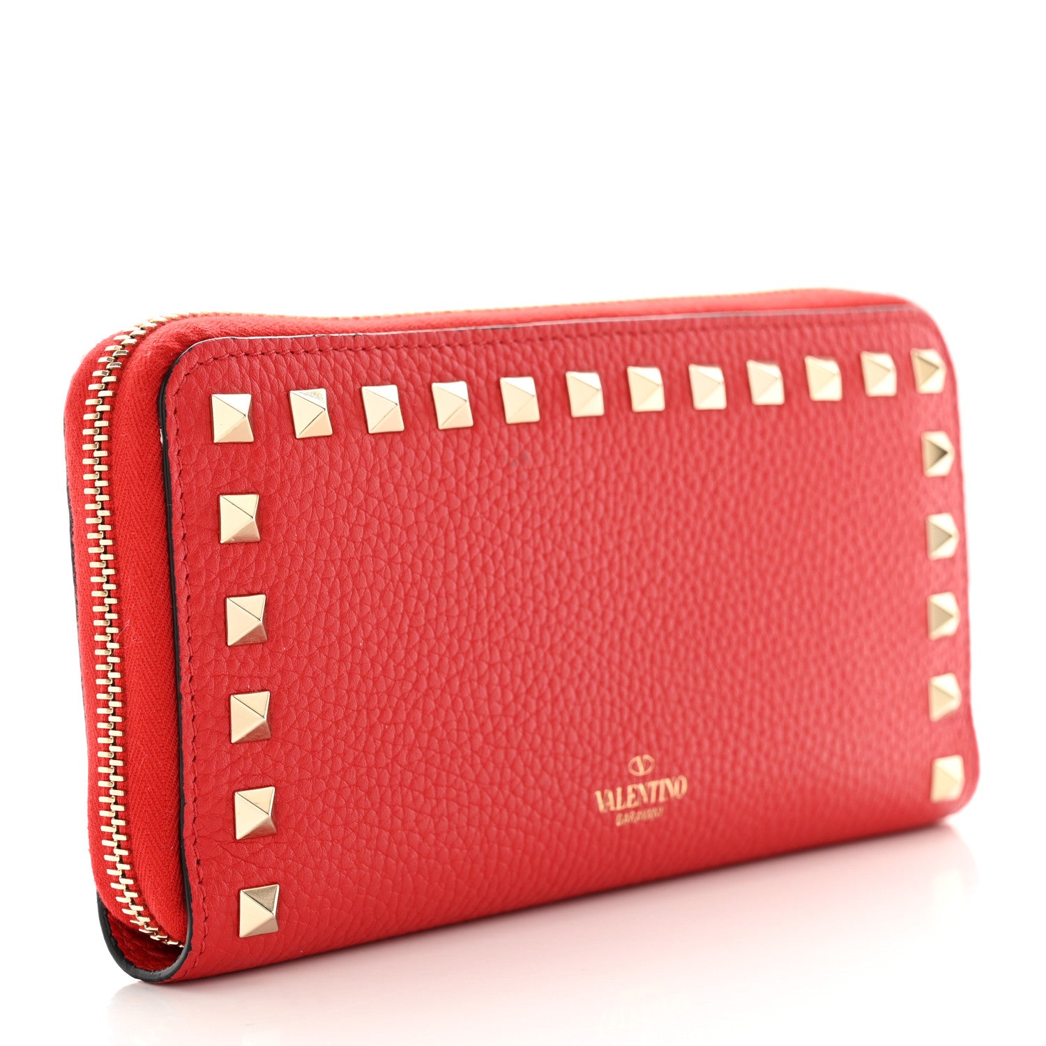 Valentino Garavani Pebbled Calfskin Rockstud Zip Around Wallet Rosso Valentino 3 of 7