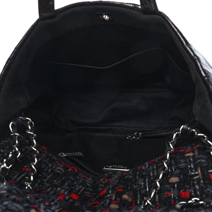 Chanel Glazed Calfskin Quilted Tweed Portobello Tote Black Red 5 of 12