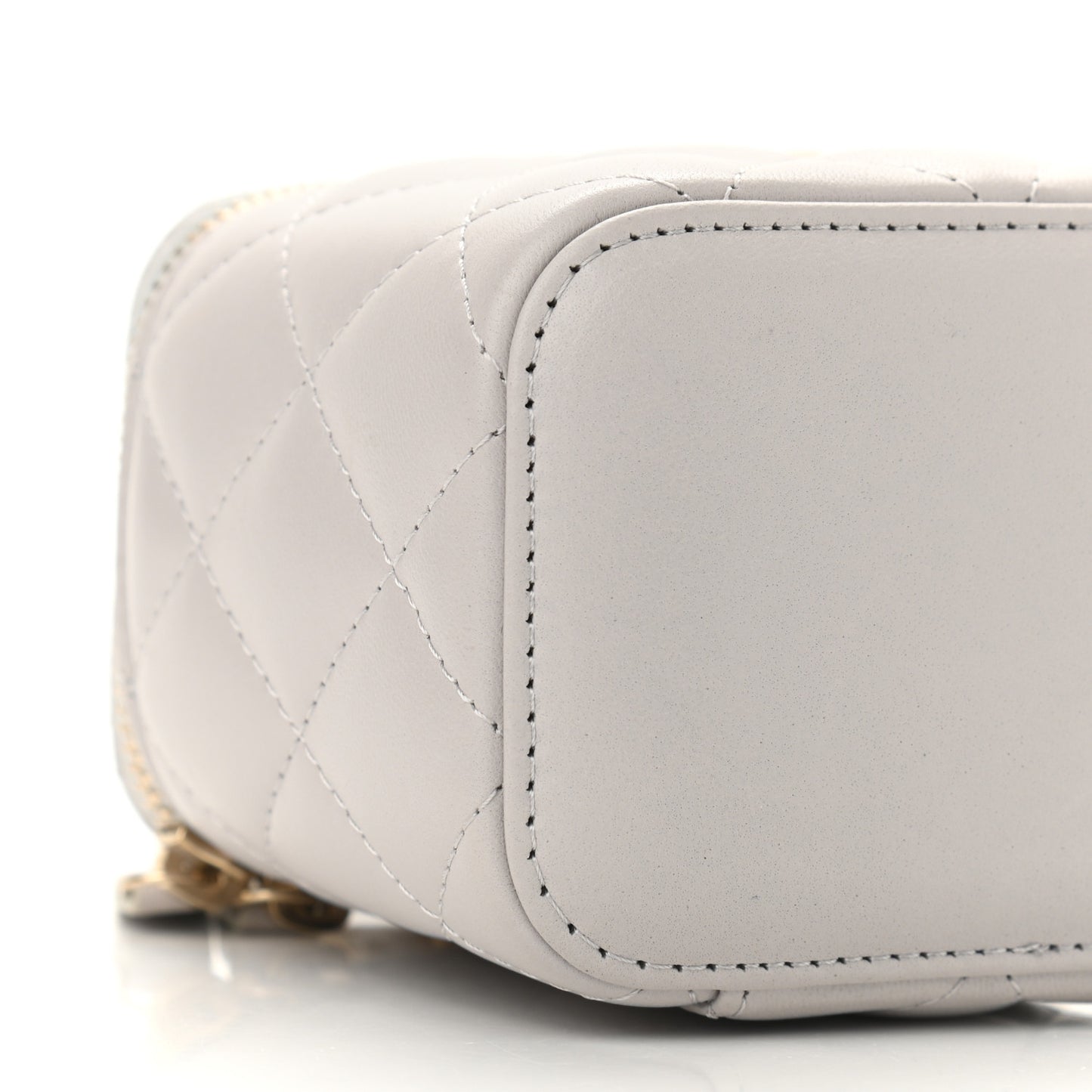 Lambskin Quilted Top Handle Mini Vanity Case With Chain Grey