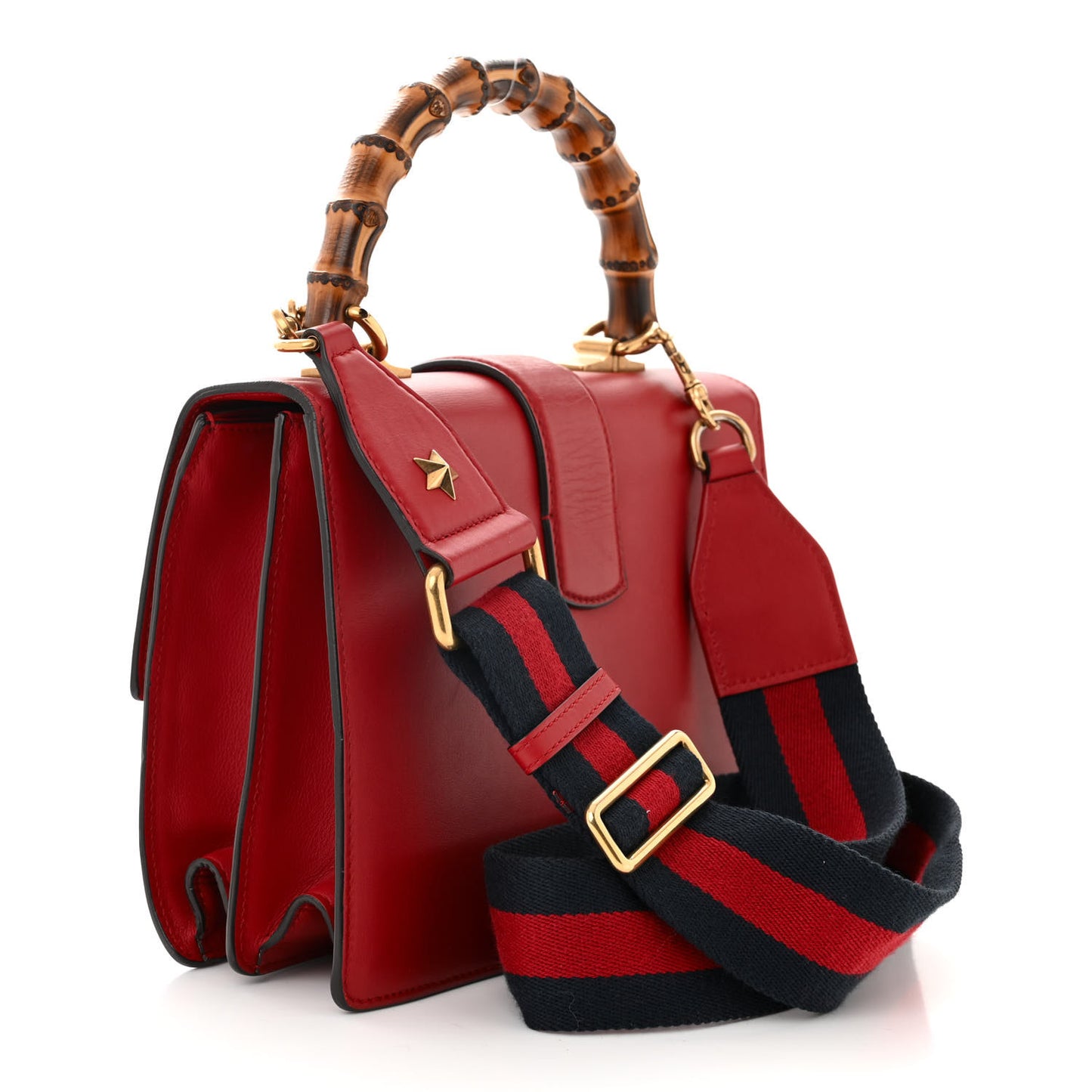 Moon Calfskin Web Medium Dionysus Bamboo Top Handle Bag Hibiscus Red