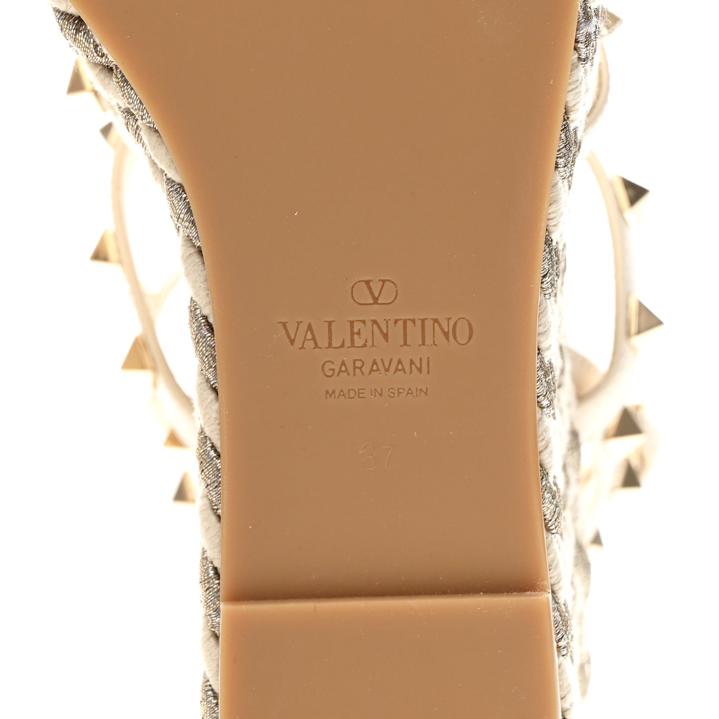 Calfskin Rockstud Ankle Strap Torchon Espadrille Caged 25/95mm Wedge Sandals 37 White
