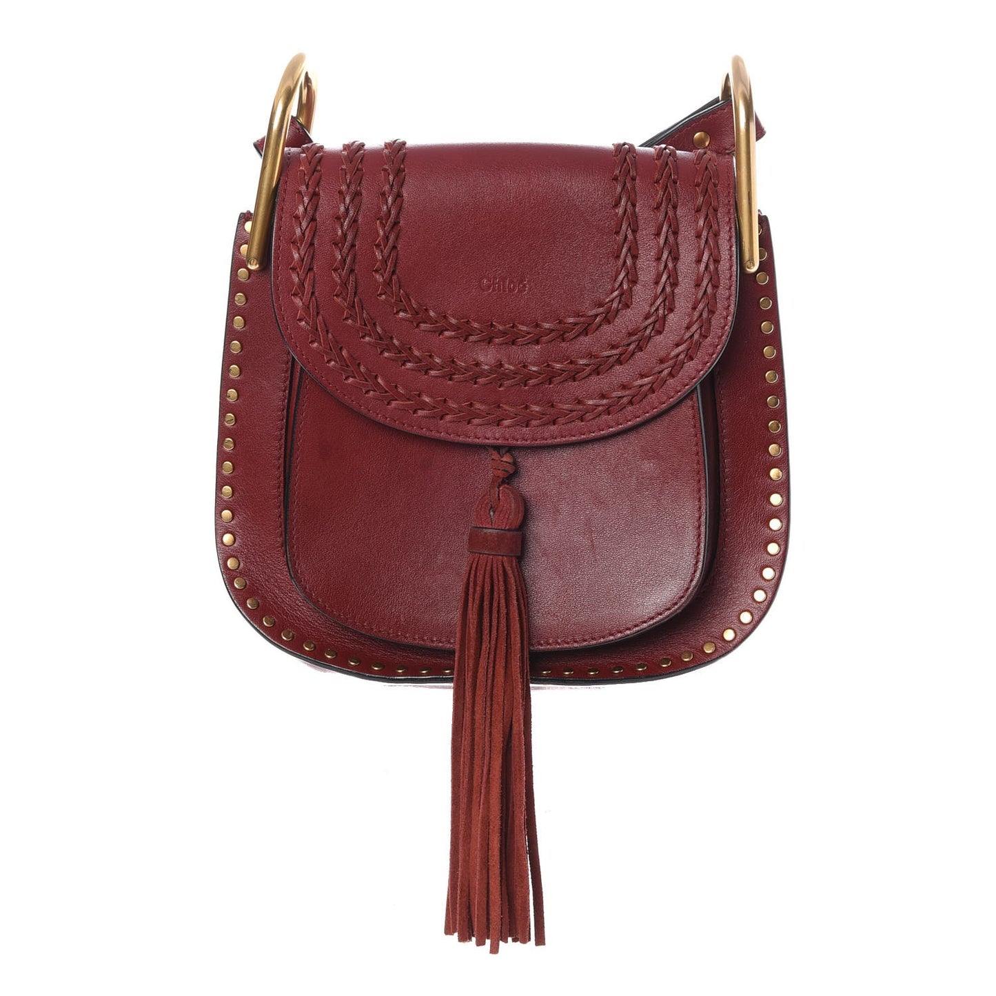 Calfskin Braided Small Hudson Shoulder Bag Sienna Red