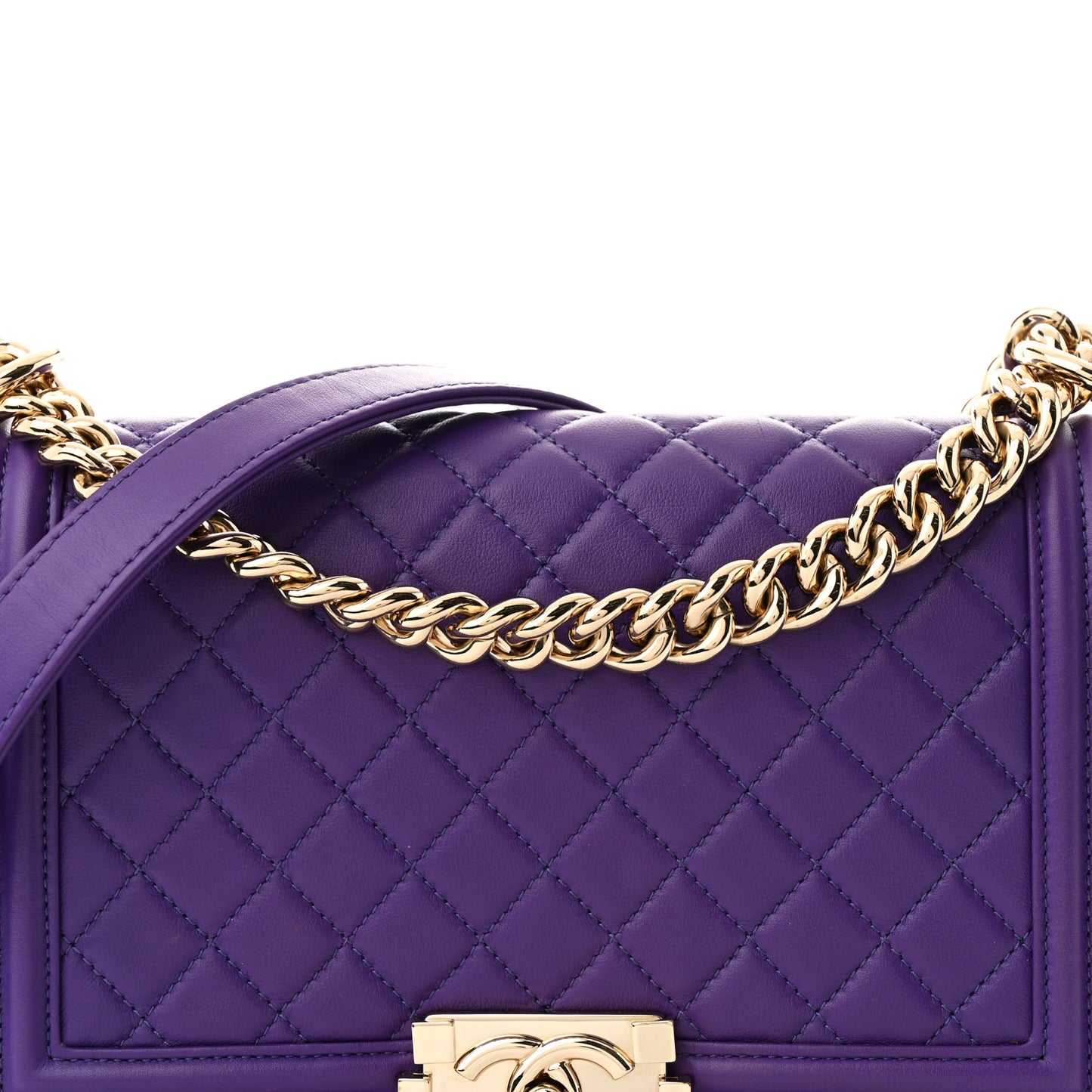 Lambskin Quilted Medium Boy Flap Purple