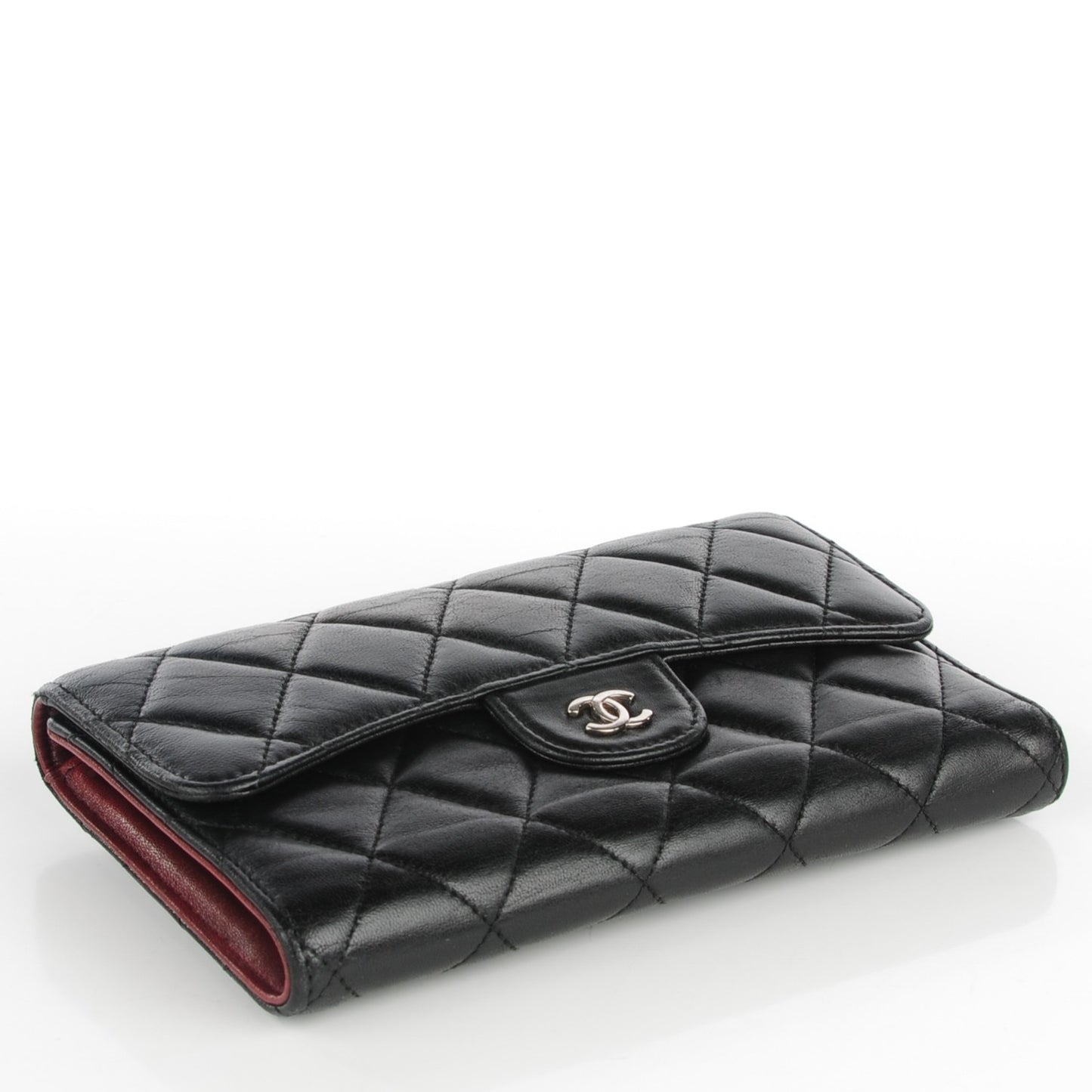 Lambskin Quilted Large Flap Wallet Black