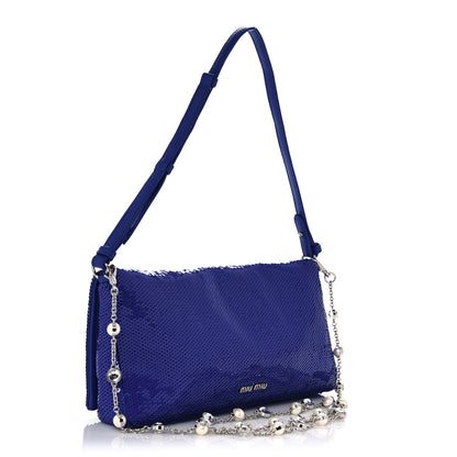 Miu Miu Paillettes Crystal Sequin Flap Blue 2 of 8
