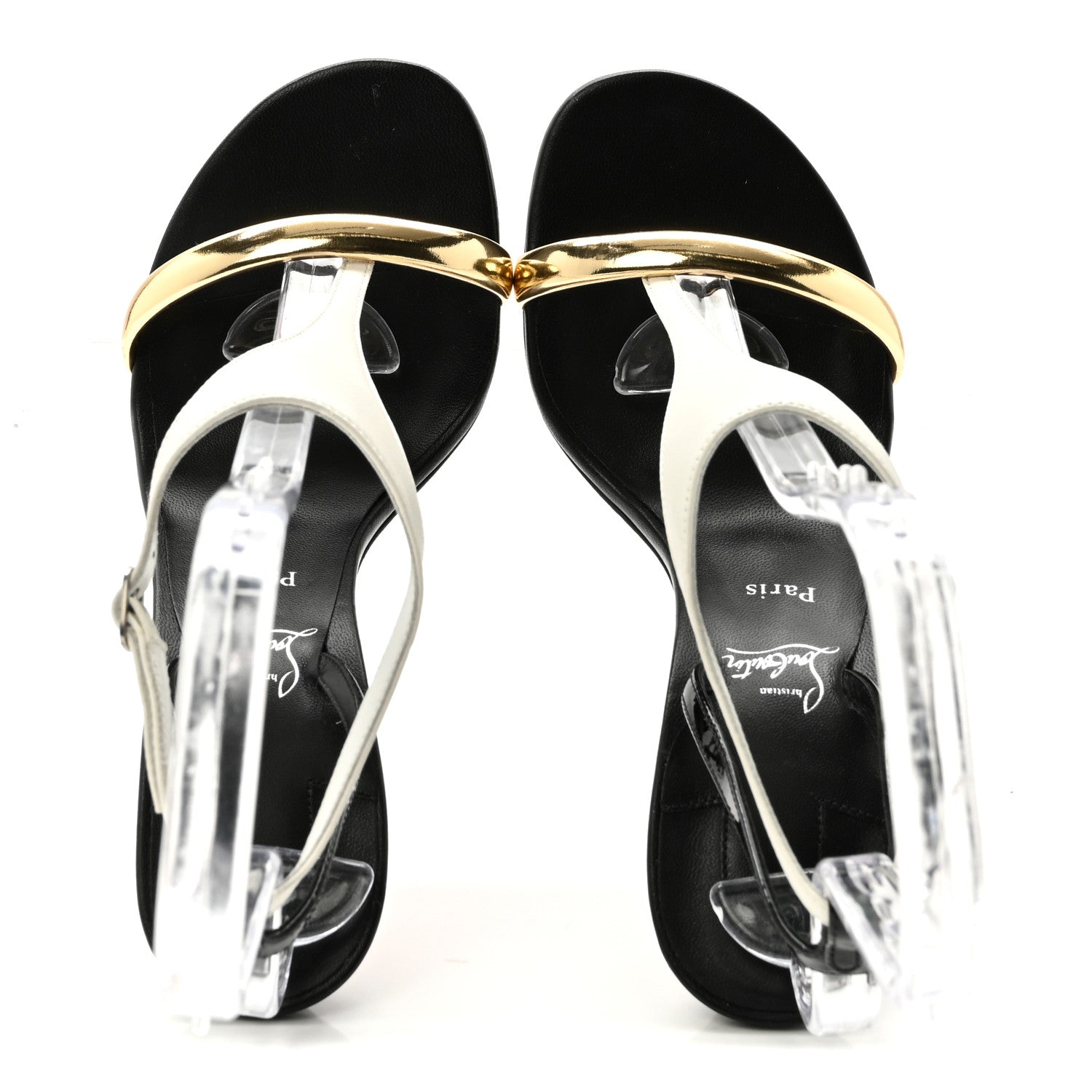 Christian Louboutin Nappa Patent Athina 100 Sandals 39 White Gold Black 2 of 8