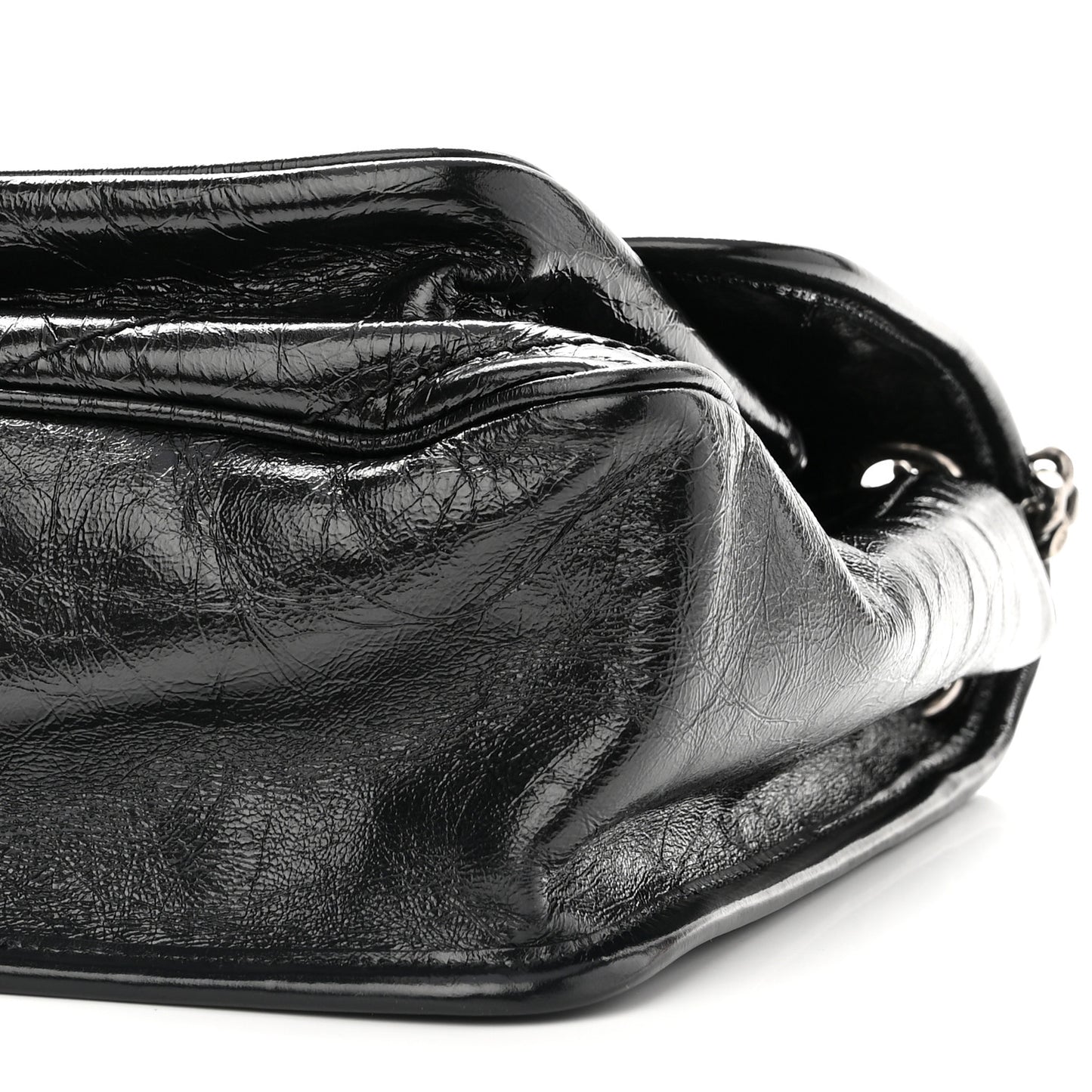 Crinkled Calfskin Matelasse Monogram Medium Niki Chain Satchel Black