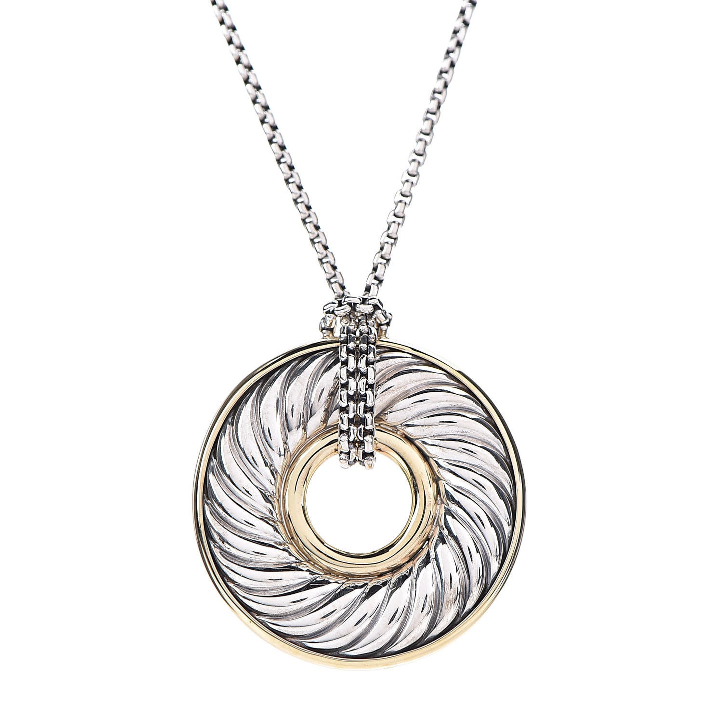 Sterling Silver 18K Yellow Gold Cable Disc Necklace