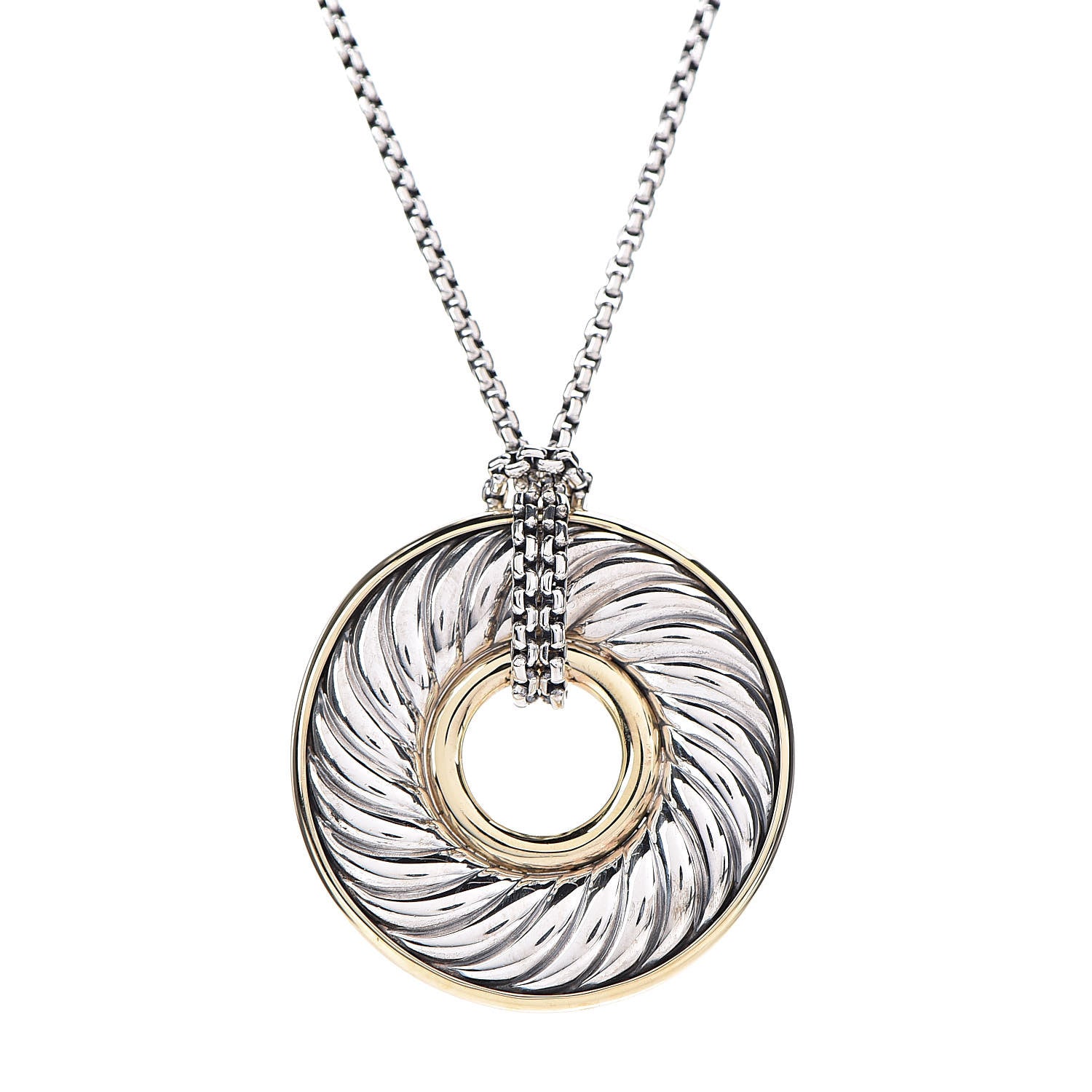 David Yurman Sterling Silver 18K Yellow Gold Cable Disc Necklace 4 of 6