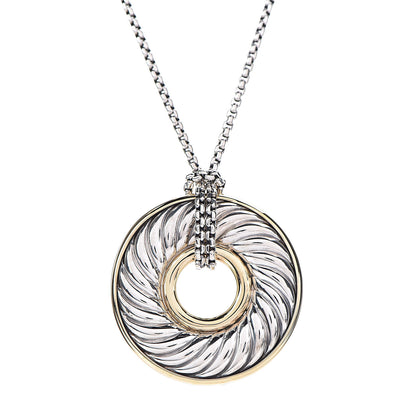 David Yurman Sterling Silver 18K Yellow Gold Cable Disc Necklace 4 of 6