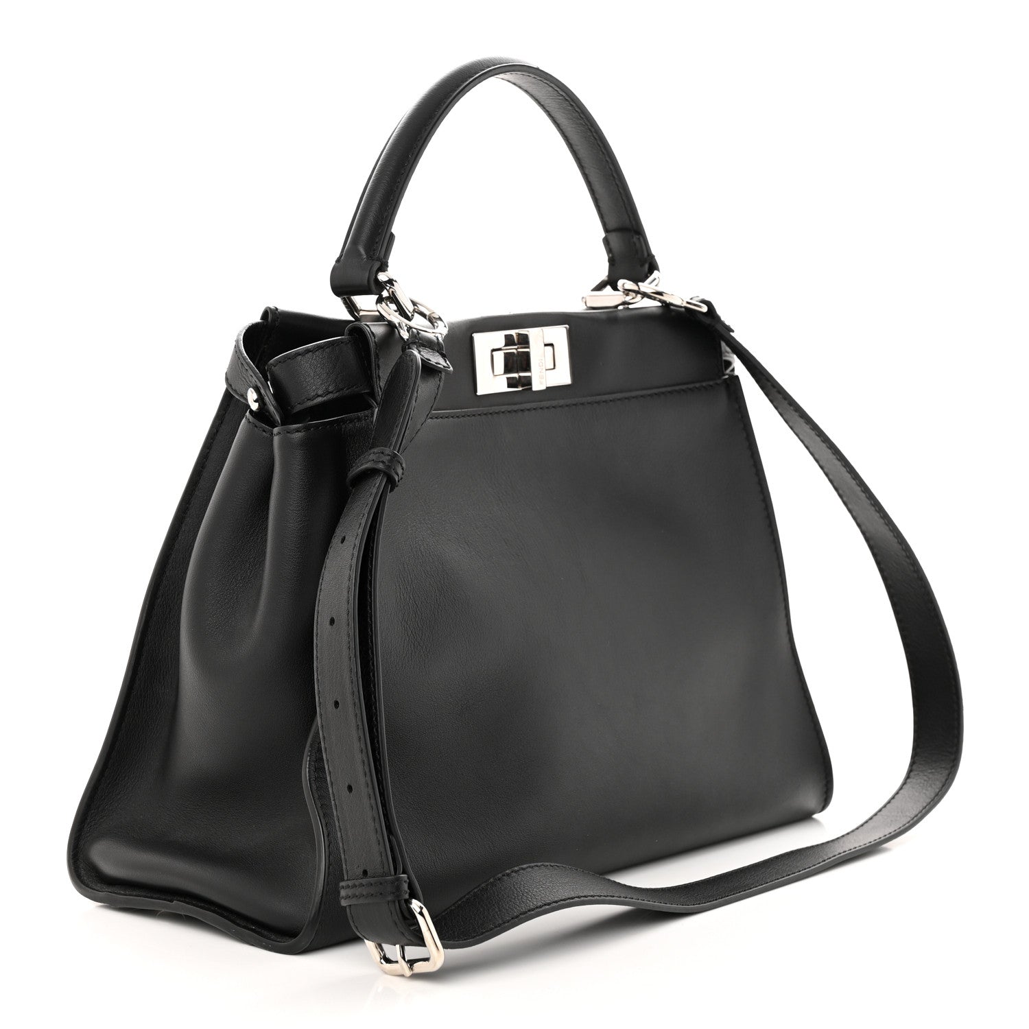 Fendi Vitello Seta Snakeskin Crocodile Monster Eyes Medium Peekaboo Iconic Satchel Black Girasole 3 of 12