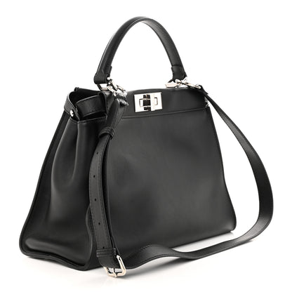Fendi Vitello Seta Snakeskin Crocodile Monster Eyes Medium Peekaboo Iconic Satchel Black Girasole 3 of 12