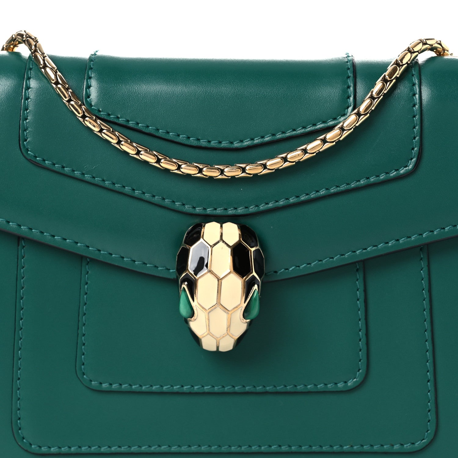 Bulgari Calfskin Small Serpenti Forever Snake Strap Crossbody Bag Emerald Green 9 of 14