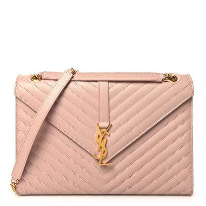 Saint Laurent Grain De Poudre Matelasse Chevron Large Monogram Satchel Pale Pink 1 of 9
