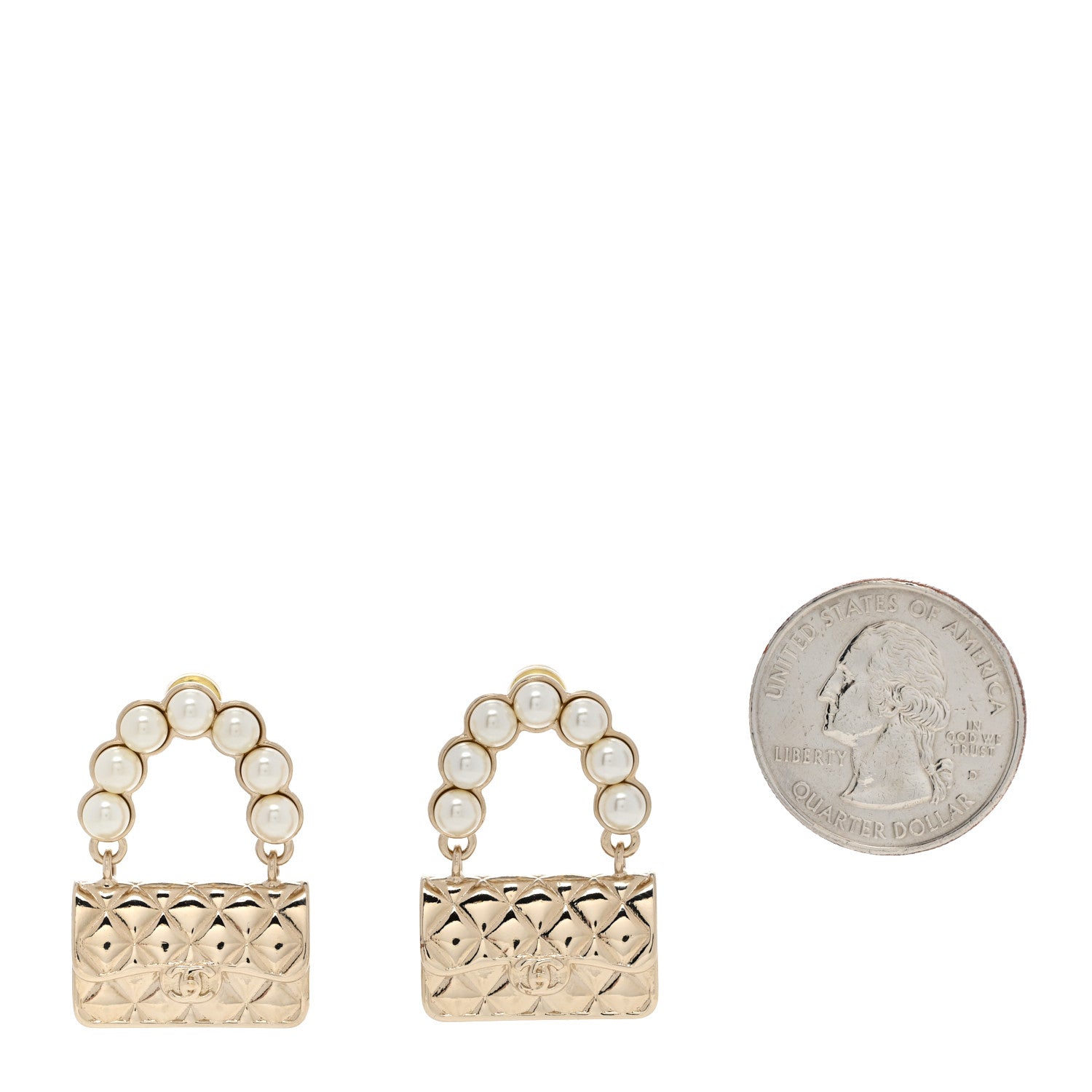 Chanel Pearl Quilted CC Flap Bag Earrings Gold 2 of 4
