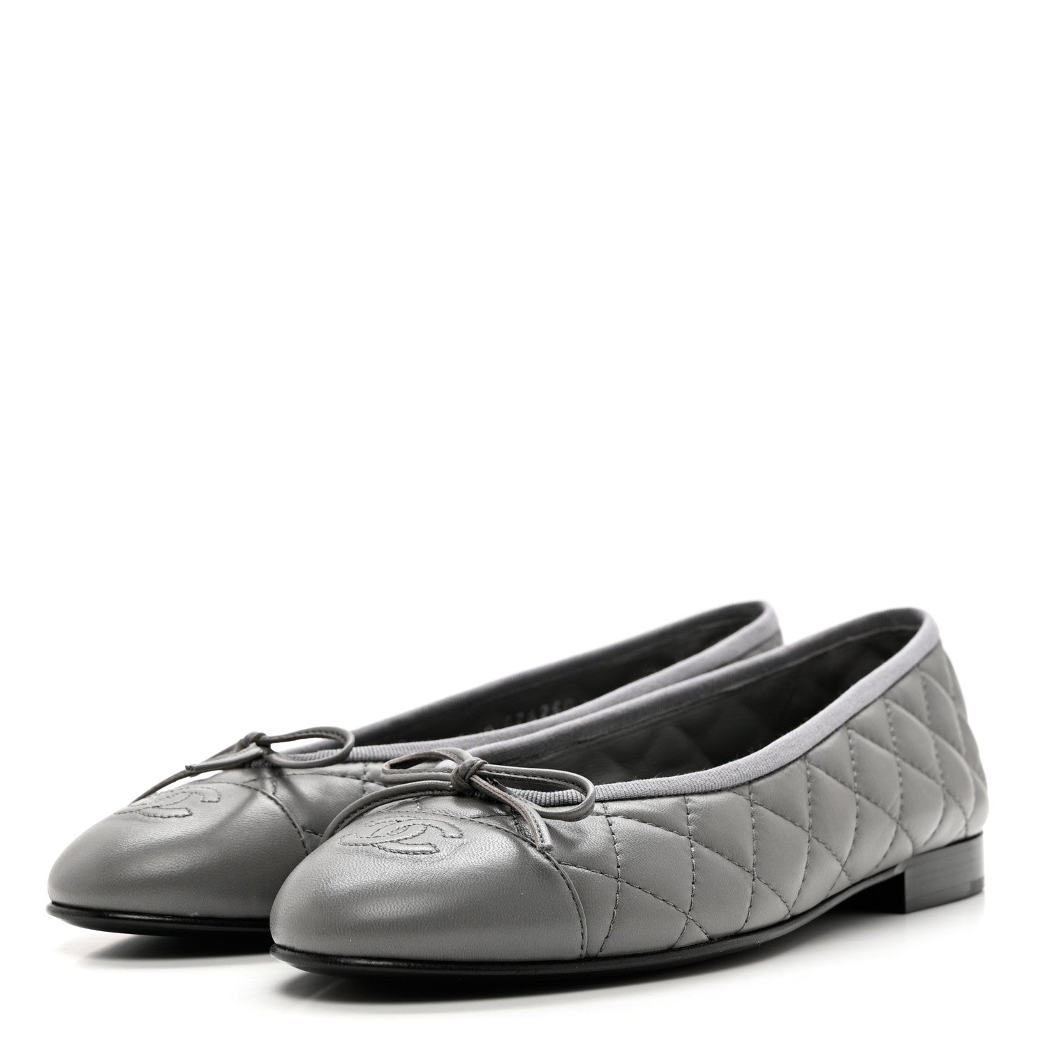 Chanel Crumpled Lambskin Quilted CC Ballerina Flats 39 Grey 3 of 8
