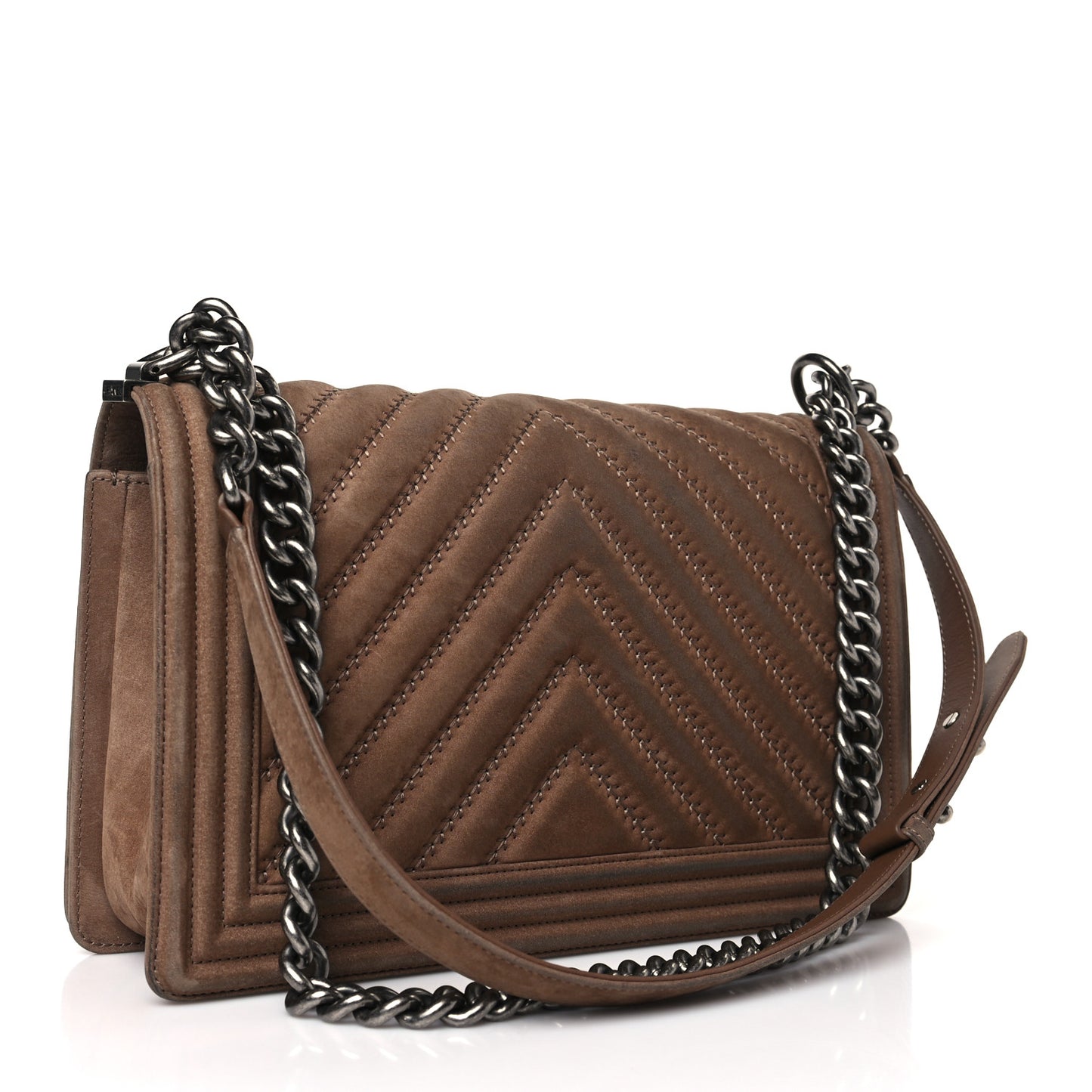 Nubuck Chevron Quilted New Medium Boy Flap Brown