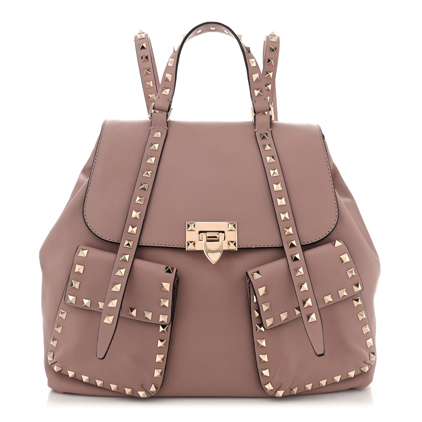 Pebbled Calfskin Rockstud Double Pocket Backpack Poudre