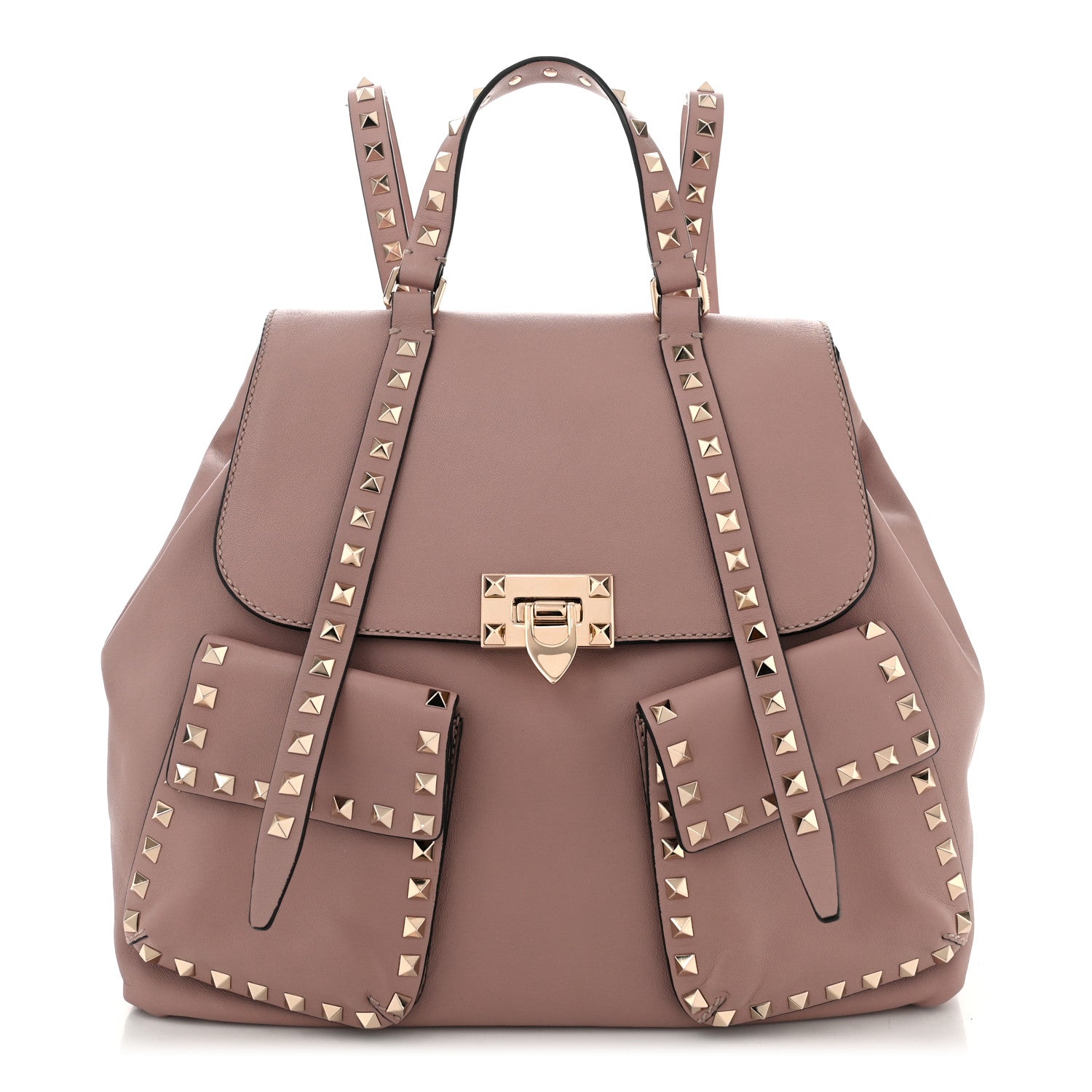 Valentino Garavani Pebbled Calfskin Rockstud Double Pocket Backpack Poudre 1 of 11