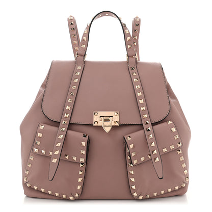 Valentino Garavani Pebbled Calfskin Rockstud Double Pocket Backpack Poudre 1 of 11