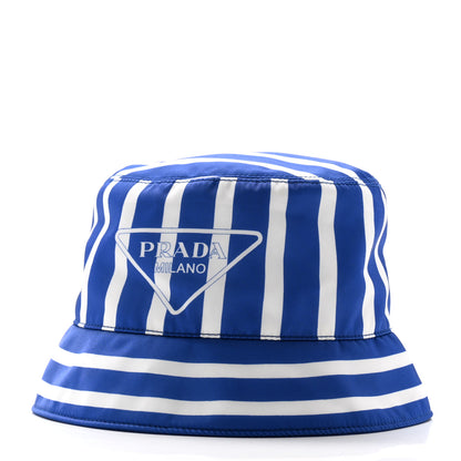 Prada Re-Nylon Logo Striped Womens Bucket Hat L Blue White 1 of 8