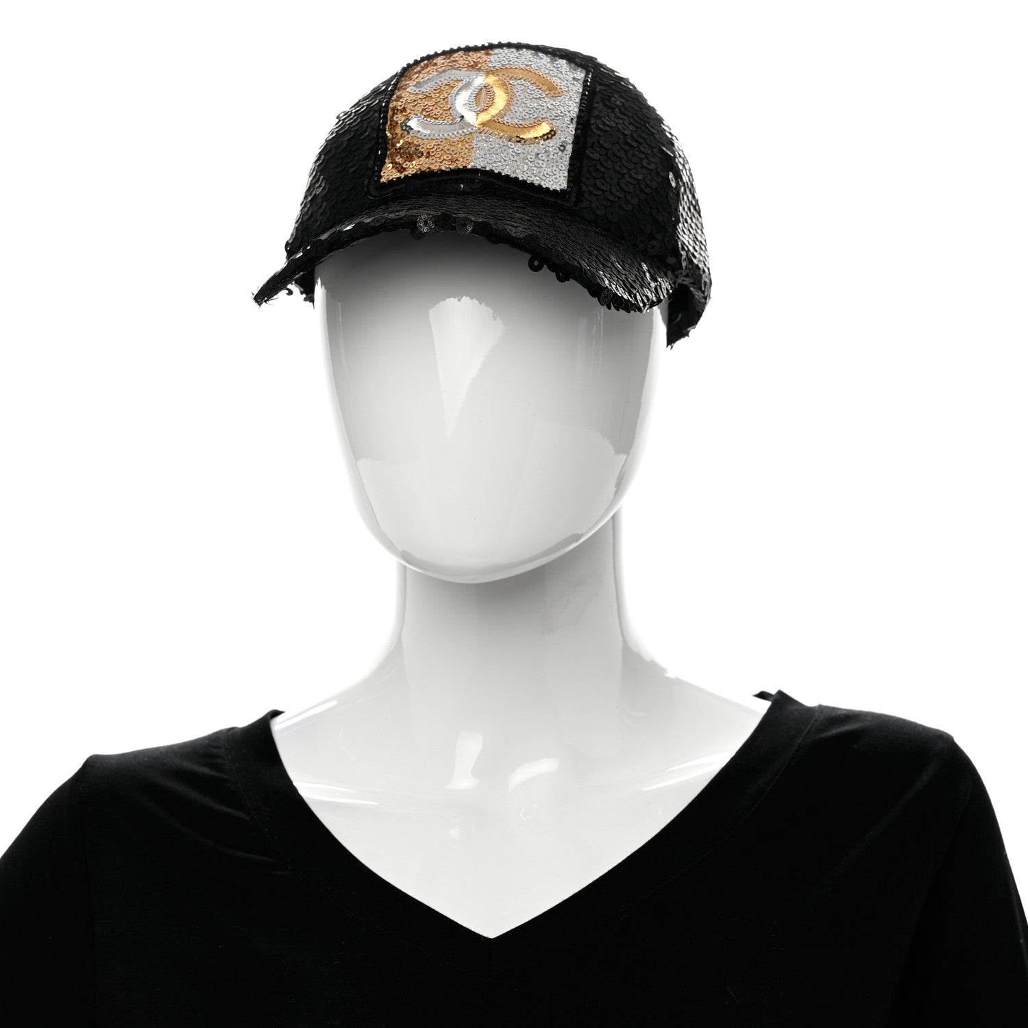 Chanel Sequin Embellished CC Baseball Cap Hat Black 2 of 8