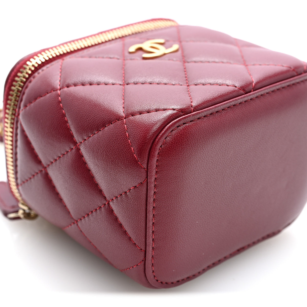 Chanel Lambskin Quilted Mini Top Handle Vanity Case With Chain Burgundy 9 of 10