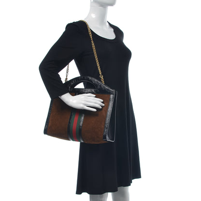 Gucci Suede Patent GG Web Medium Ophidia Top Handle Chain Nocciola Black 2 of 7