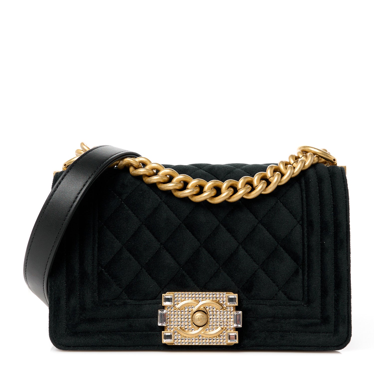 Chanel Velvet Strass Quilted Small Boy Flap Black 1 of 11