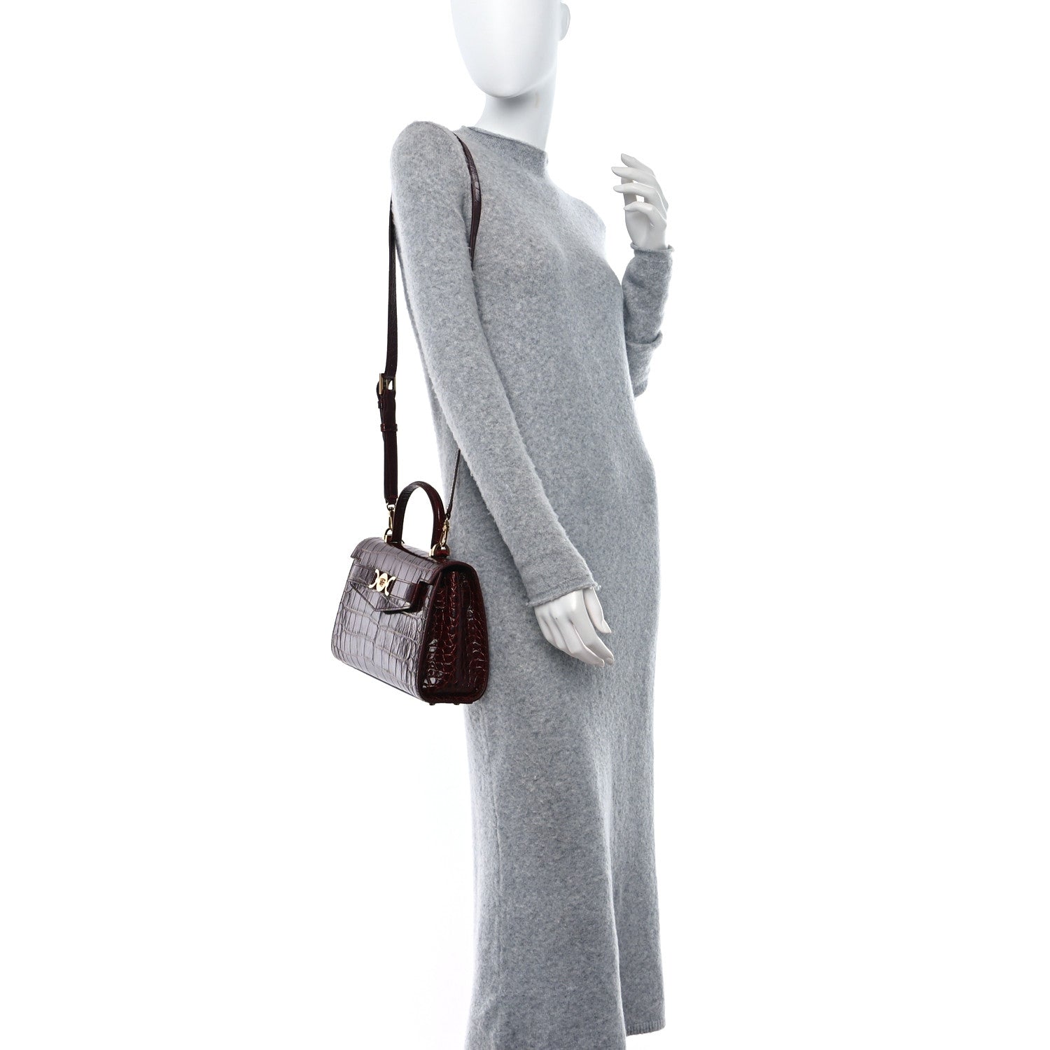 Versace Calfskin Crocodile Embossed Small Medusa '95 Top Handle Bag Burgundy 2 of 8