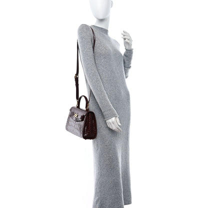 Versace Calfskin Crocodile Embossed Small Medusa '95 Top Handle Bag Burgundy 2 of 8