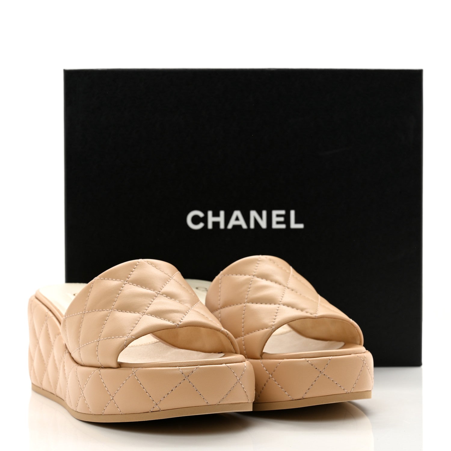 Chanel Lambskin Quilted Camelia CC Wedge Sandal Mules 41 Beige 2 of 9
