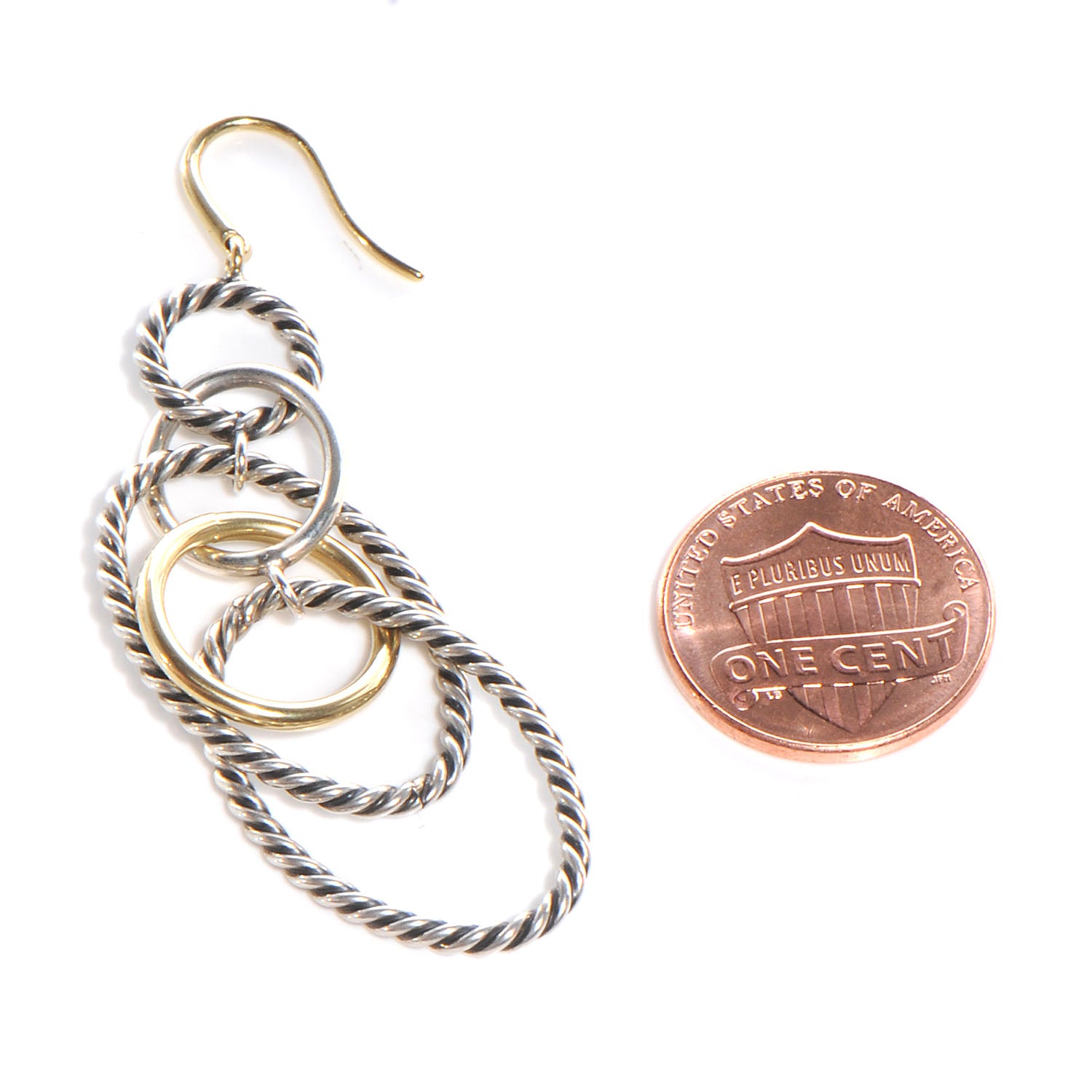 David Yurman Sterling Silver 18K Yellow Gold Mobile Oval Drop Earrings 2 of 4