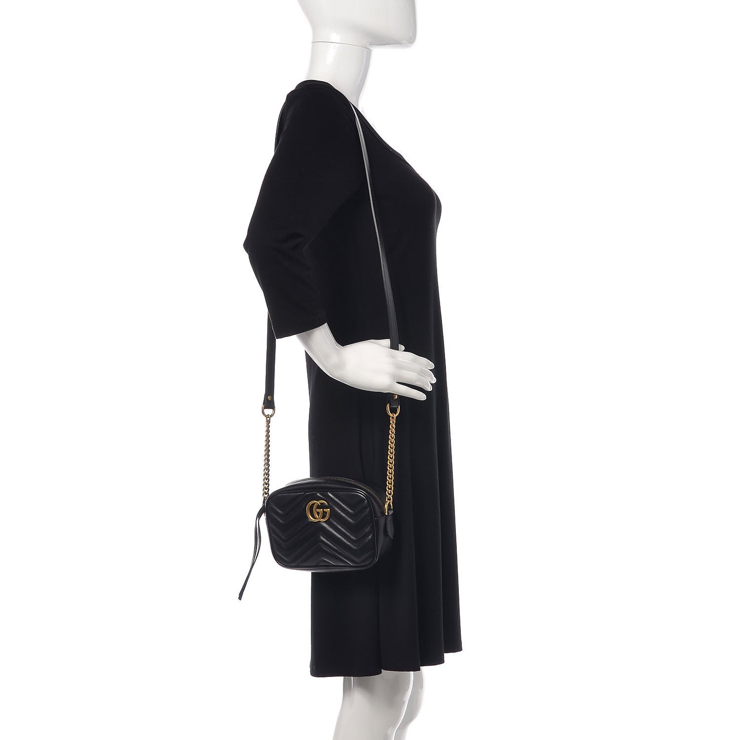 Calfskin Matelasse Mini GG Marmont Chain Shoulder Bag Black