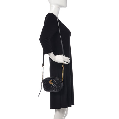 Gucci Calfskin Matelasse Mini GG Marmont Chain Shoulder Bag Black 2 of 10