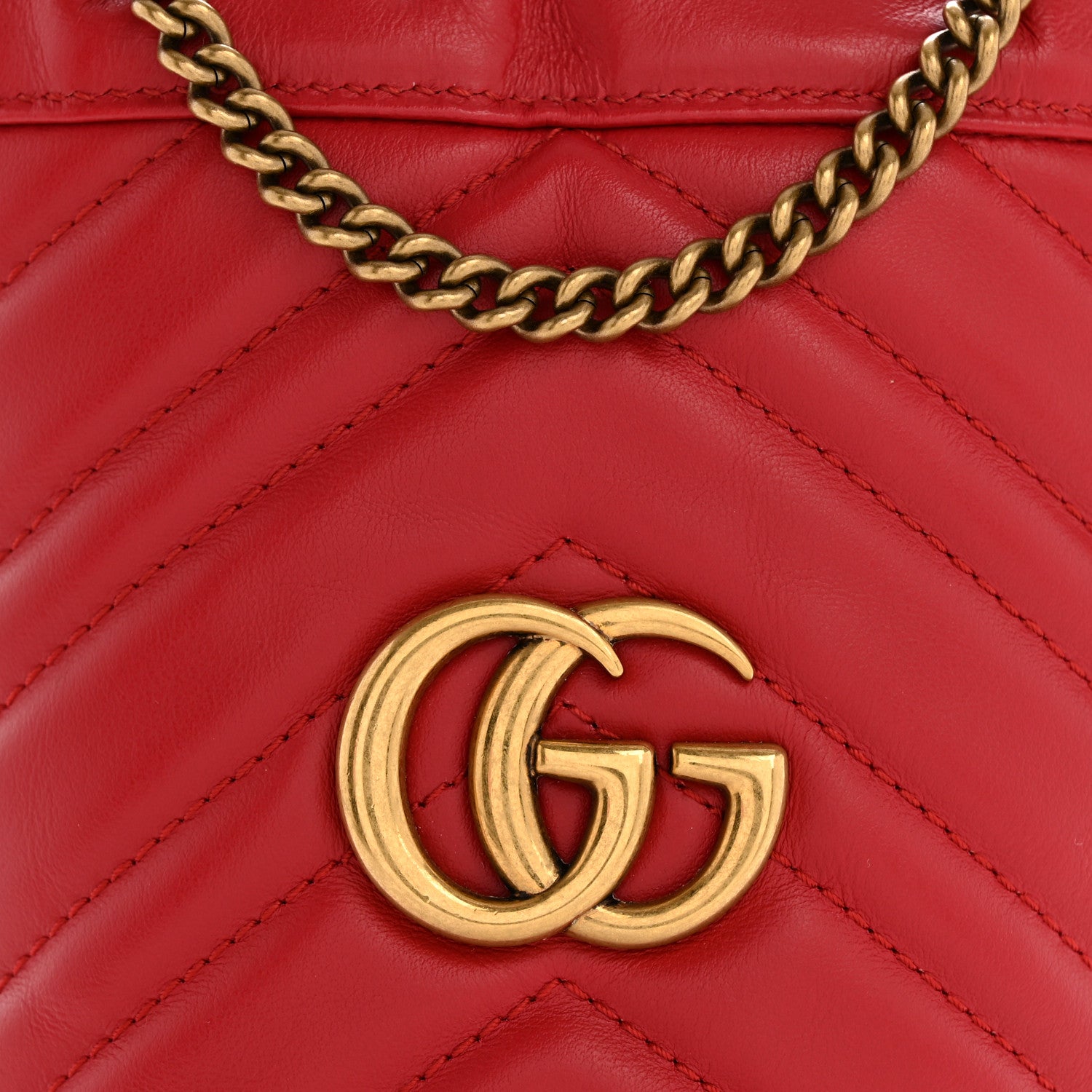 Gucci Calfskin Matelasse Mini GG Marmont 2.0 Bucket Bag Hibiscus Red 11 of 11