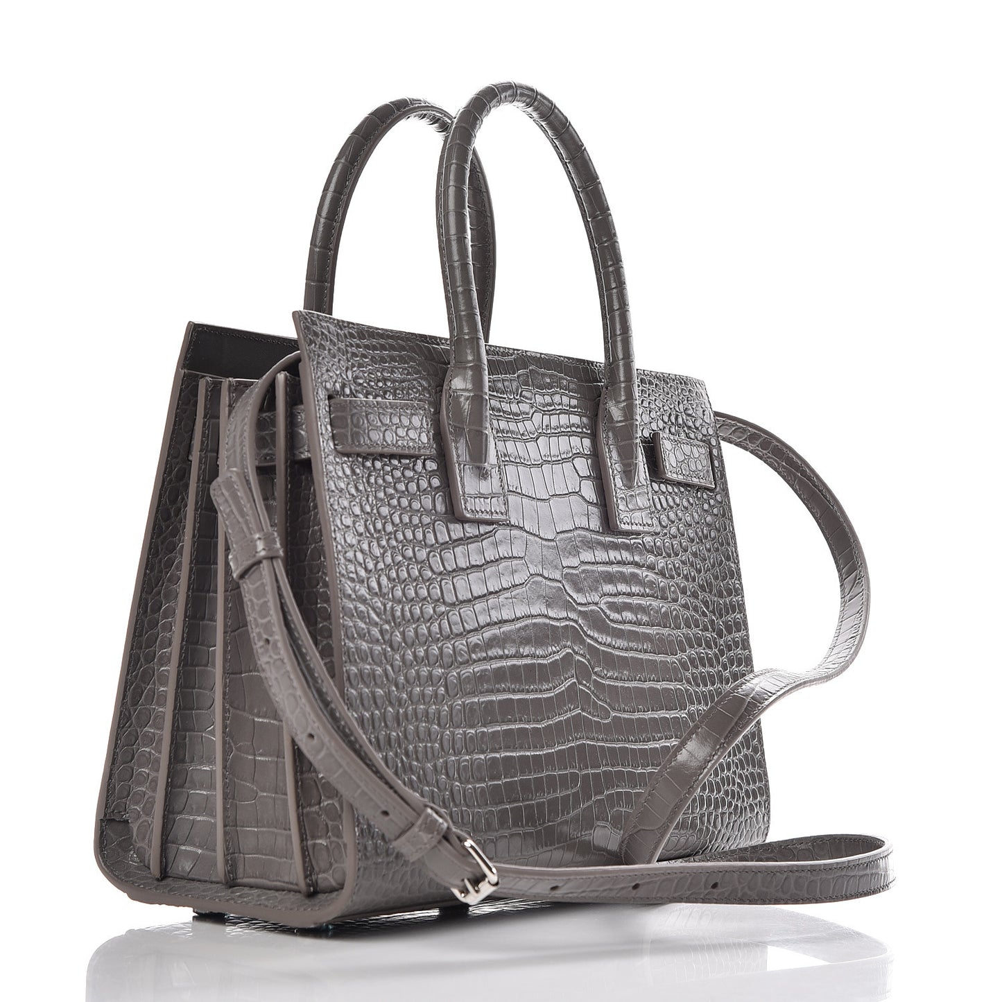 Calfskin Crocodile Embossed Baby Sac De Jour Fog