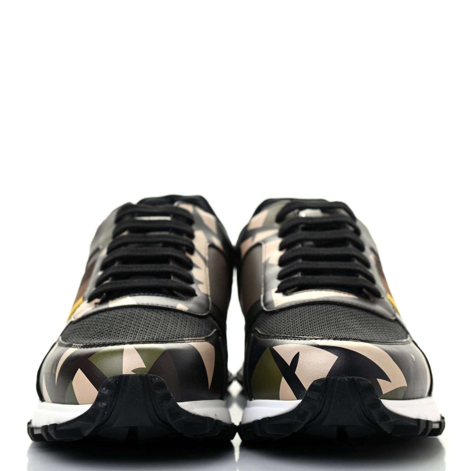 Fendi Calfskin Nylon Mens Camo Bugs Sneakers 8.5 Military Black Multicolor 2 of 4