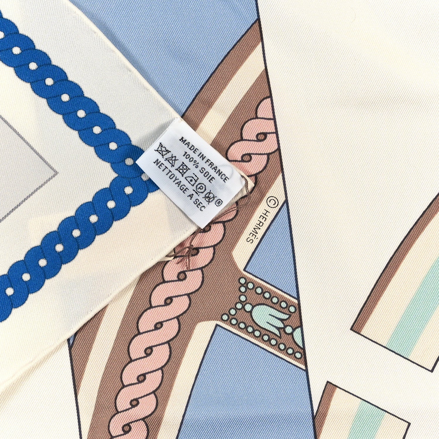 Hermes Silk La Berline Bayadere Scarf 90 White Bleu Ciel Vieux Rose 3 of 3