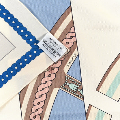 Hermes Silk La Berline Bayadere Scarf 90 White Bleu Ciel Vieux Rose 3 of 3