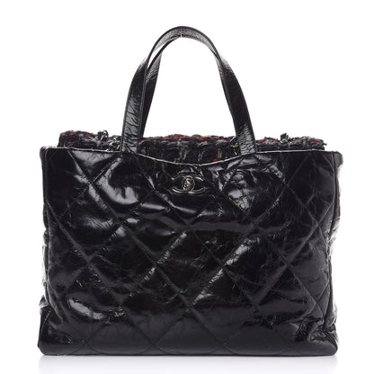 Chanel Glazed Calfskin Quilted Tweed Portobello Tote Black Red 1 of 8