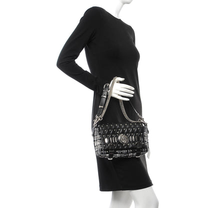 Versace Calfskin Plaid Quilted Studded Shoulder Bag Black 2 of 7