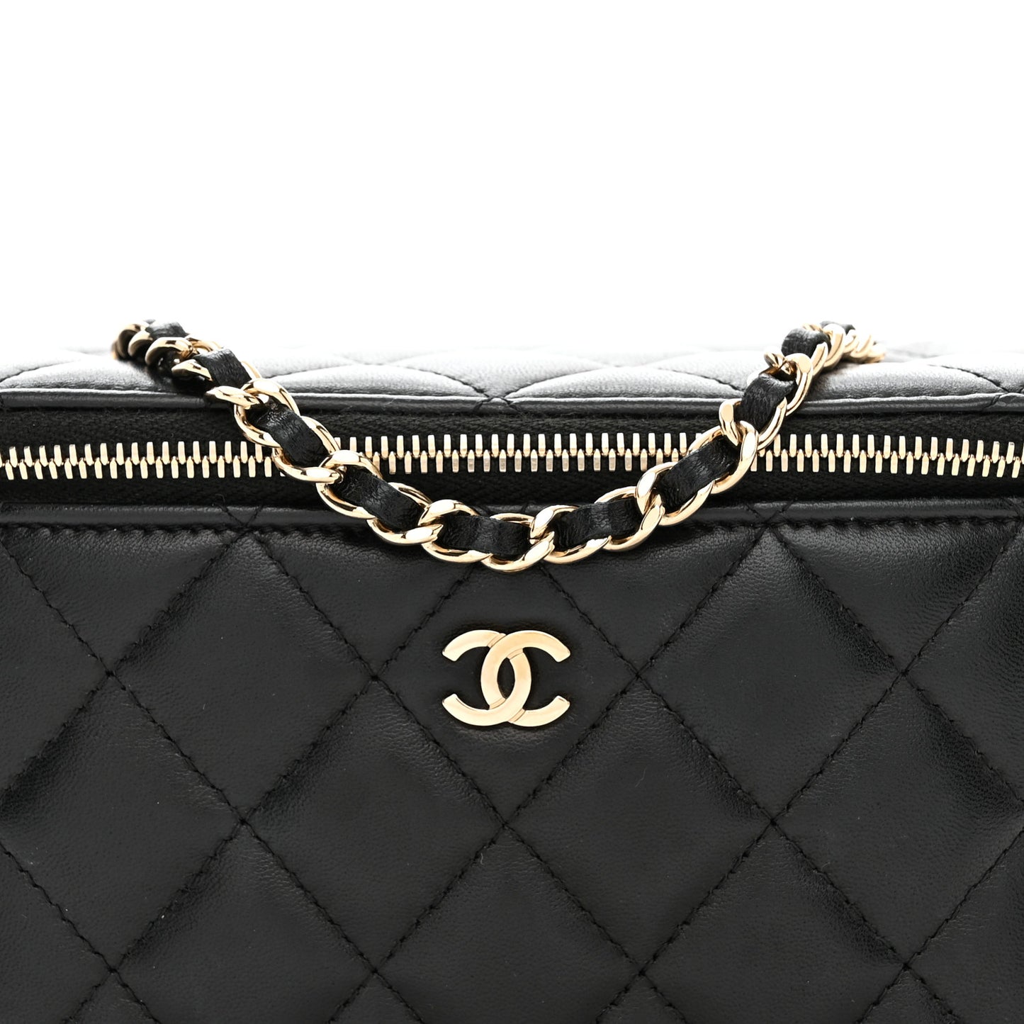 Lambskin Quilted Small Vanity Case With Chain Black