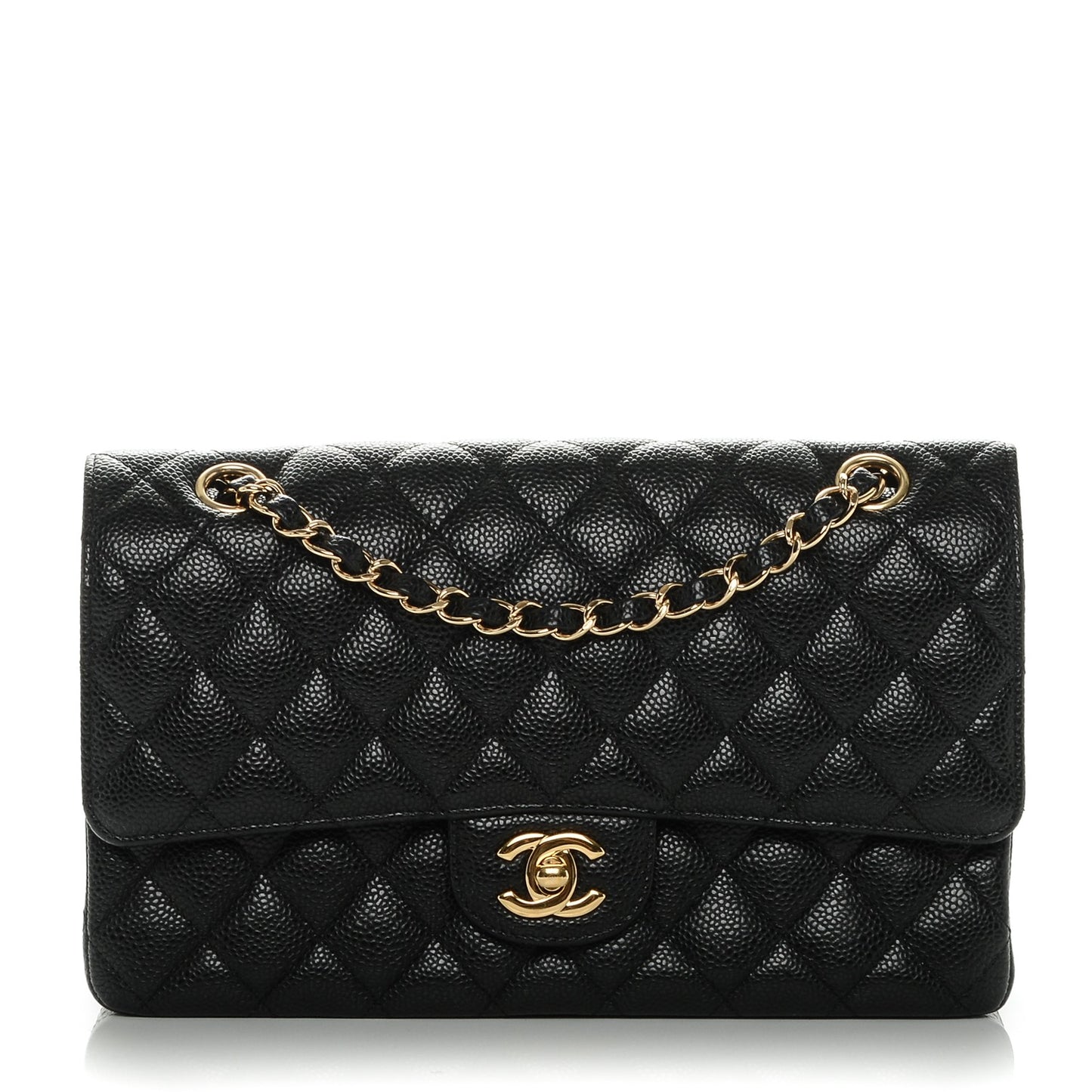 Caviar Quilted Medium Double Flap Black