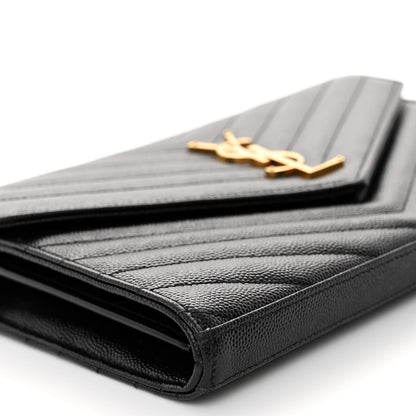 Saint Laurent Grain De Poudre Matelasse Chevron Monogram Chain Wallet Black 8 of 9