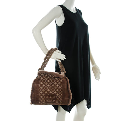 Chanel Shearling Suede Stiched CC Tote Dark Brown 2 of 11