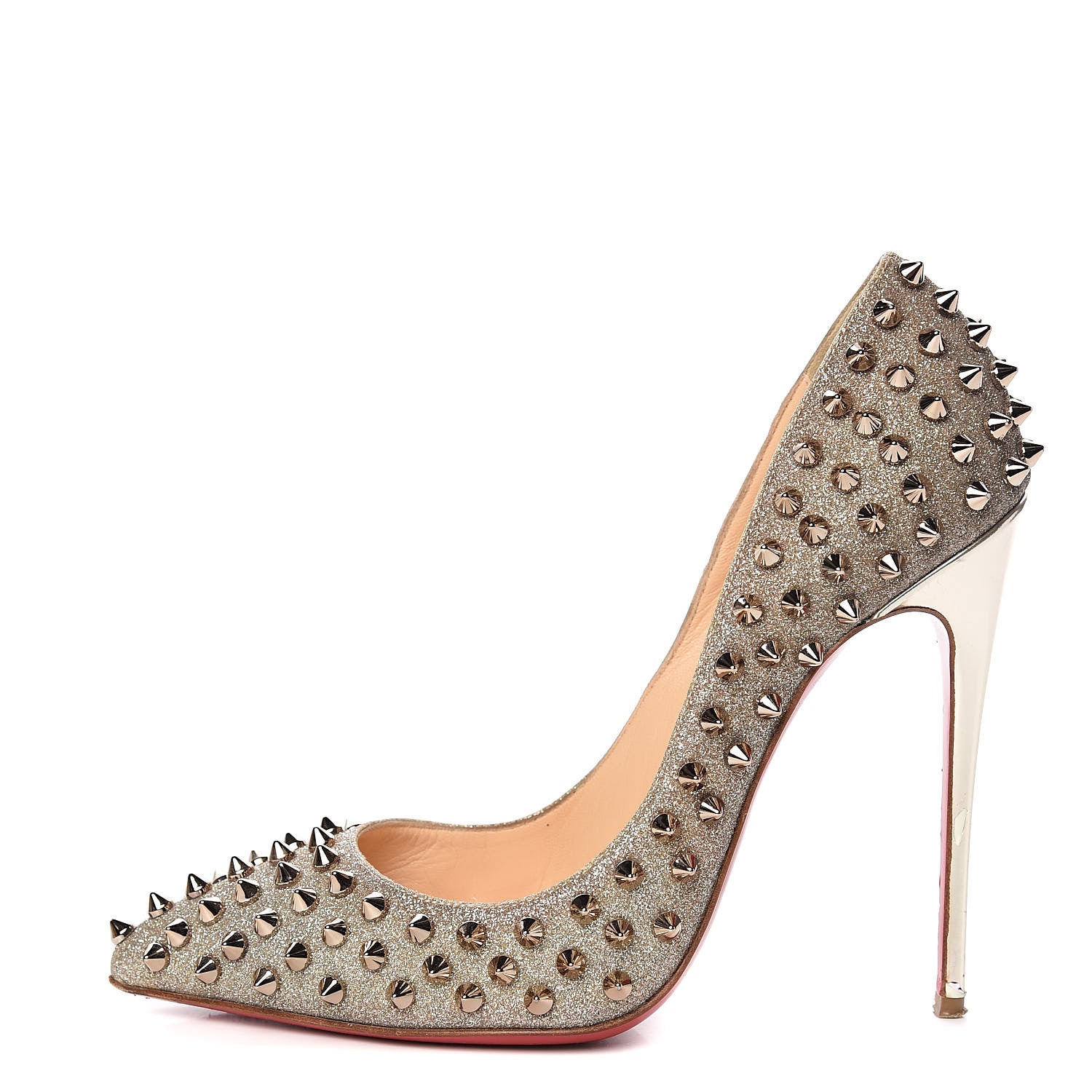 Christian Louboutin Glitter Mini Specchio Follies Spikes 120 Pumps 37 Ivory Colombe 1 of 11