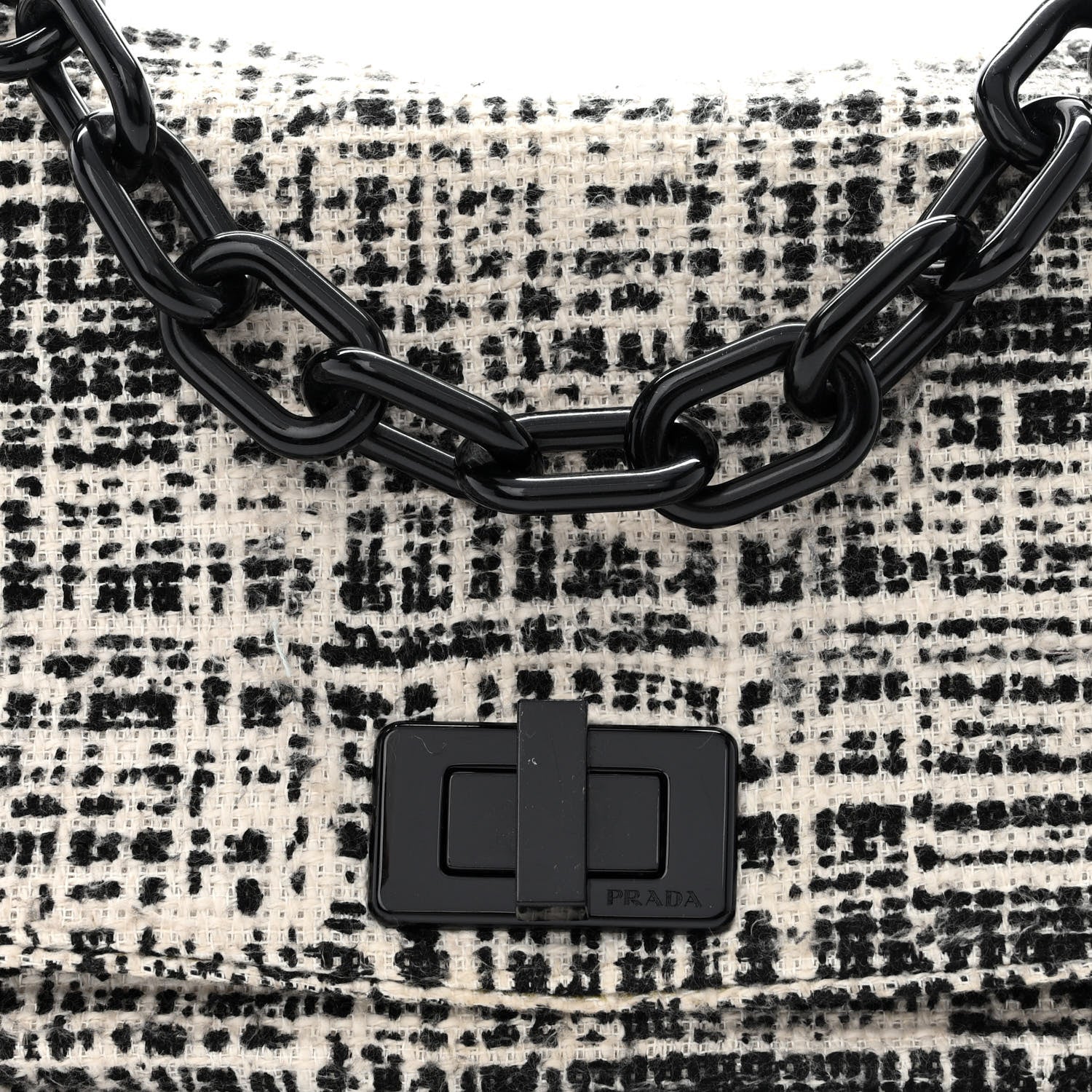 Prada Tela Tweed Chain Shoulder Bag White Black 10 of 12