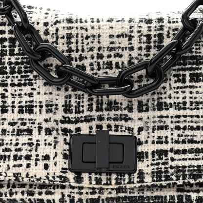 Prada Tela Tweed Chain Shoulder Bag White Black 10 of 12